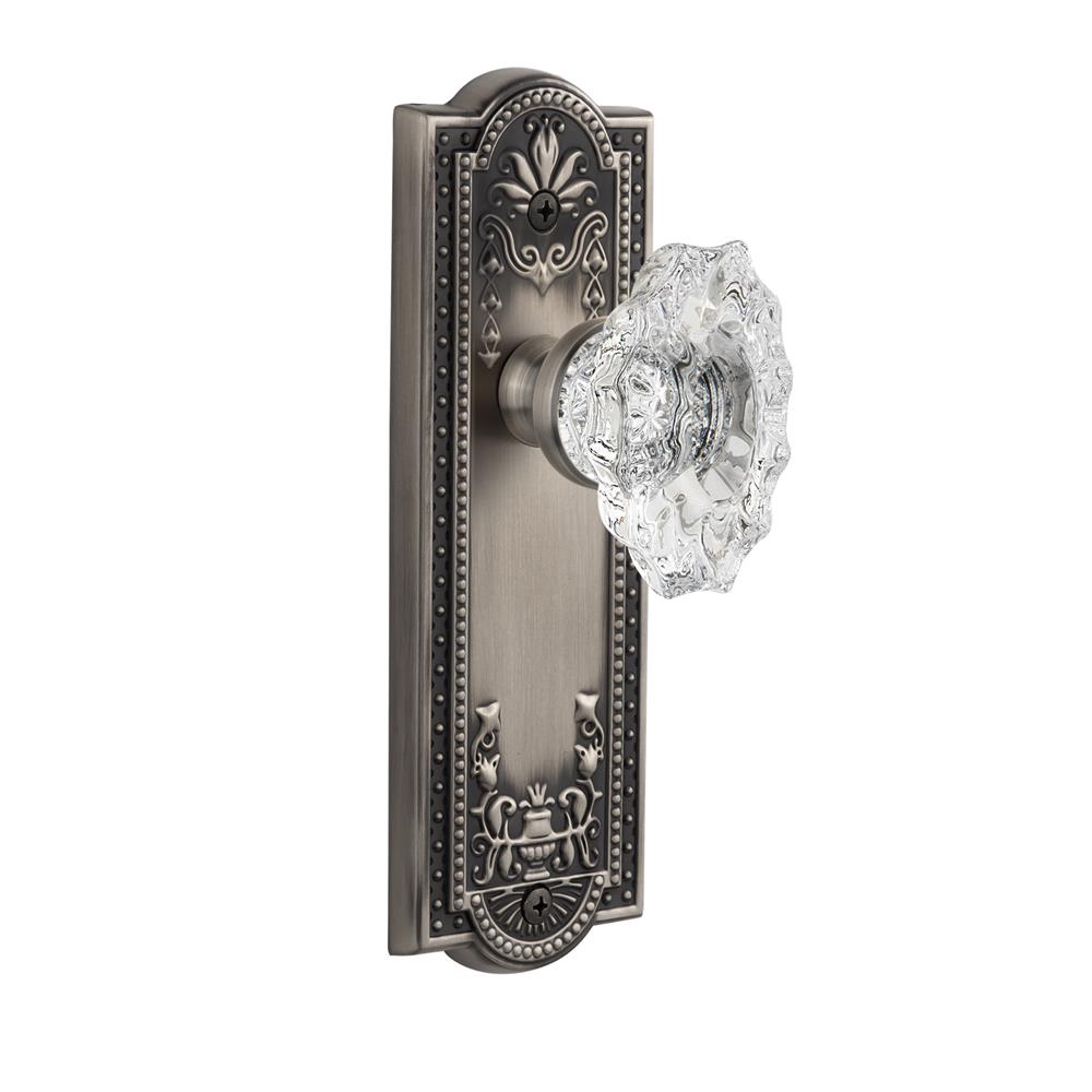 Grandeur by Nostalgic Warehouse PARBIA Complete Passage Set Without Keyhole - Parthenon Plate with Biarritz Knob in Antique Pewter